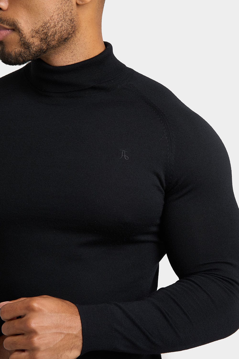 Handmade Black High-Collar Cashmere Merino Wool Oversized-Fit Sweater, Roll-Neck shops