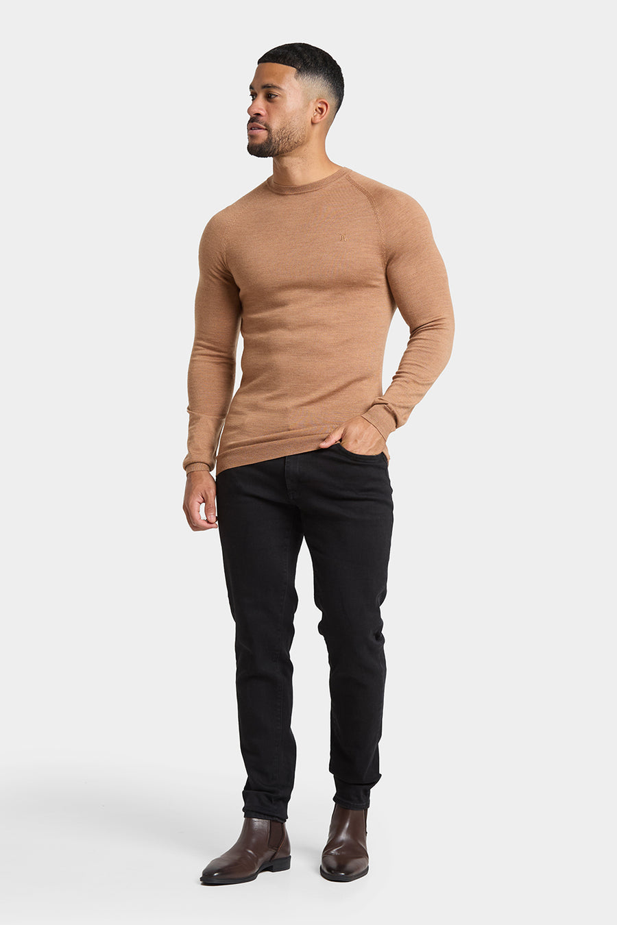 Merino Wool Crew Neck Jumper in Camel - TAILORED ATHLETE - USA