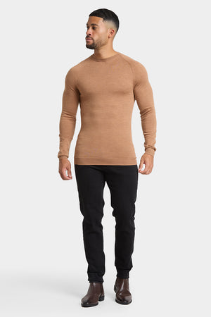 Merino Wool Crew Neck Jumper in Camel - TAILORED ATHLETE - USA