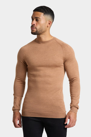 Merino Wool Crew Neck Jumper in Camel - TAILORED ATHLETE - USA