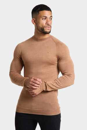 Merino Wool Crew Neck Jumper in Camel - TAILORED ATHLETE - USA