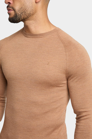 Merino Wool Crew Neck Jumper in Camel - TAILORED ATHLETE - USA