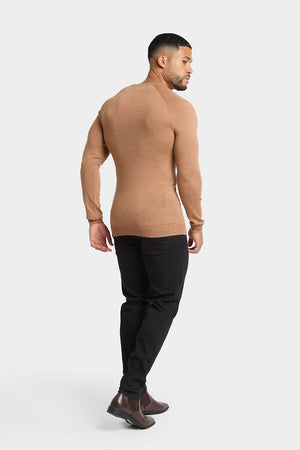 Merino Wool Crew Neck Jumper in Camel - TAILORED ATHLETE - USA