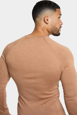 Merino Wool Crew Neck Jumper in Camel - TAILORED ATHLETE - USA