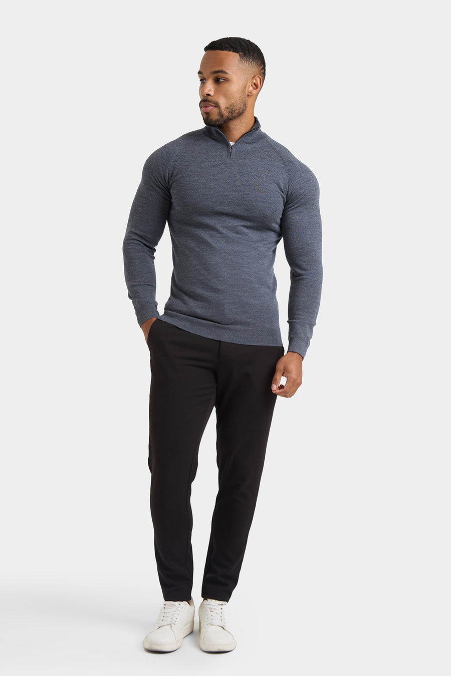 Merino Wool Half Zip Neck in Grey Marl - TAILORED ATHLETE - USA