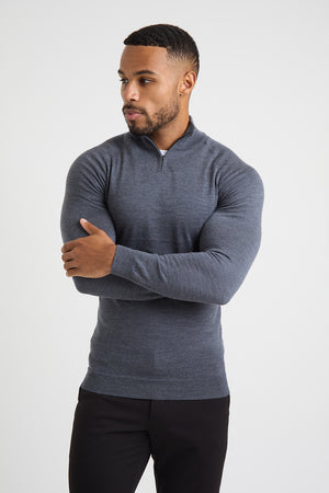 Merino Wool Half Zip Neck in Grey Marl - TAILORED ATHLETE - USA