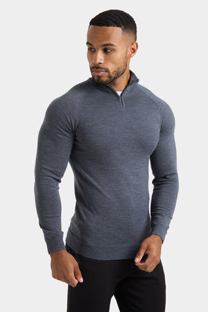 Merino Wool Half Zip Neck in Grey Marl - TAILORED ATHLETE - USA