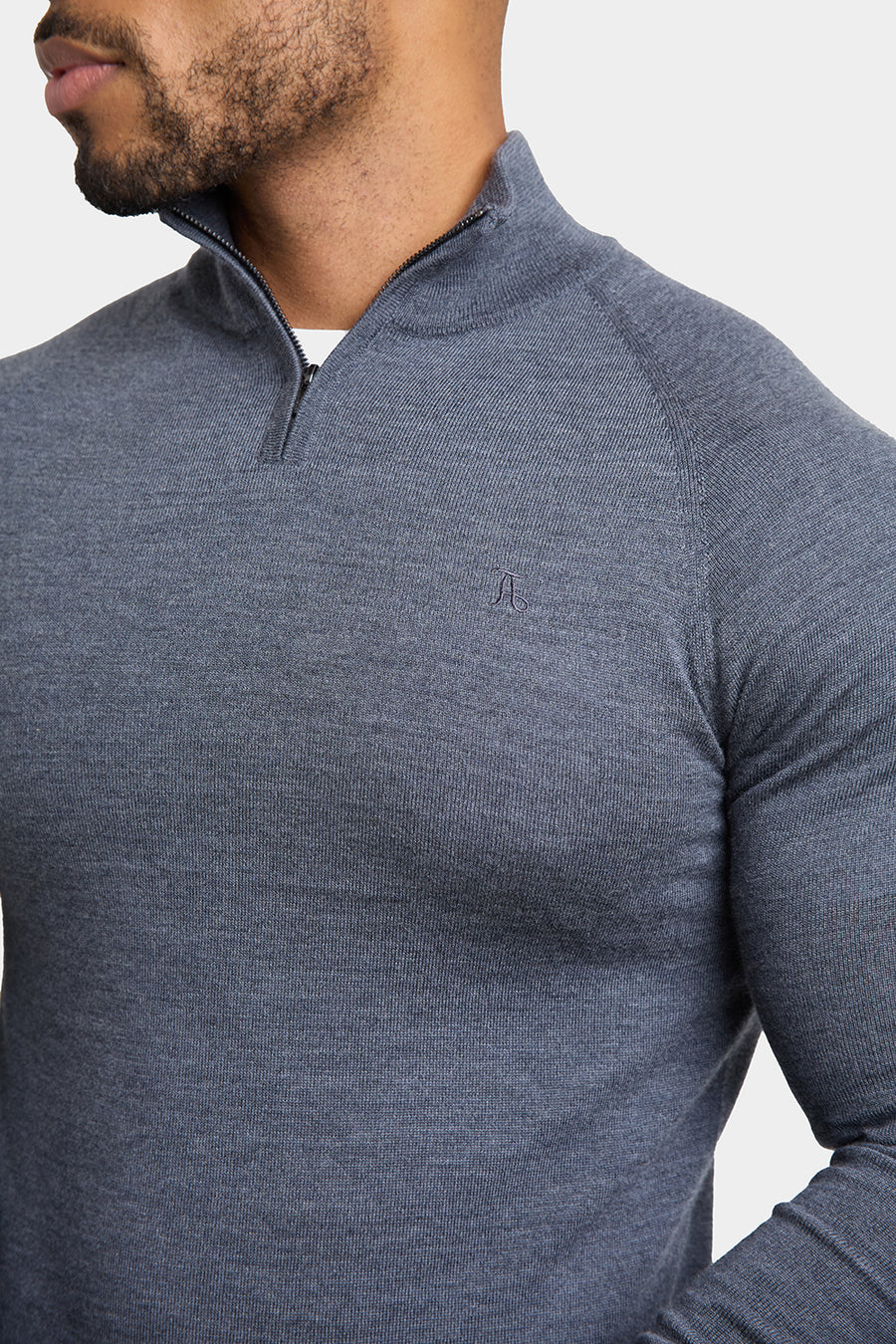 Merino Wool Half Zip Neck in Grey Marl - TAILORED ATHLETE - USA