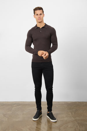 Merino Wool Polo Shirt in Bitter Chocolate - TAILORED ATHLETE - USA