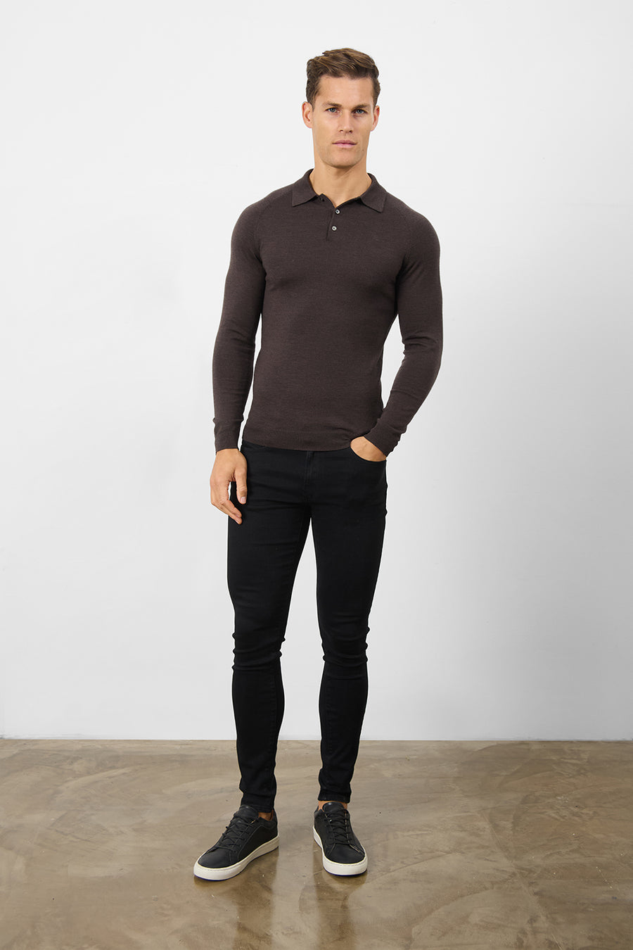 Merino Wool Polo Shirt in Bitter Chocolate - TAILORED ATHLETE - USA