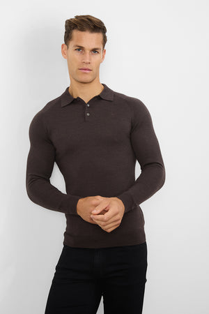 Merino Wool Polo Shirt in Bitter Chocolate - TAILORED ATHLETE - USA