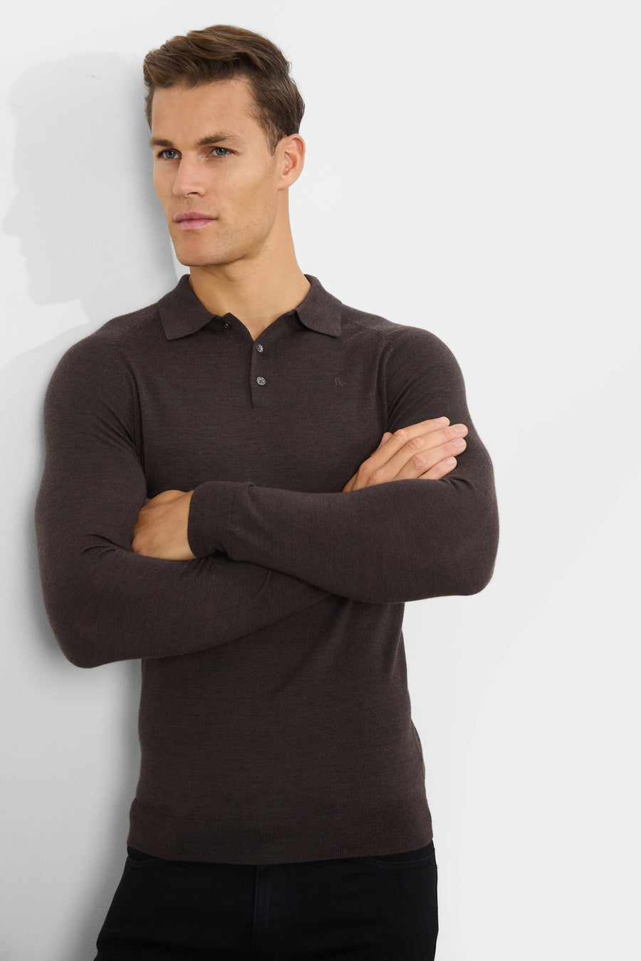 Merino Wool Polo Shirt in Bitter Chocolate - TAILORED ATHLETE - USA