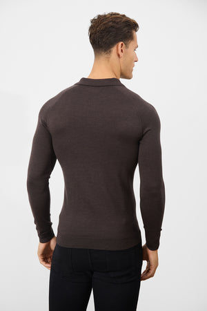 Merino Wool Polo Shirt in Bitter Chocolate - TAILORED ATHLETE - USA