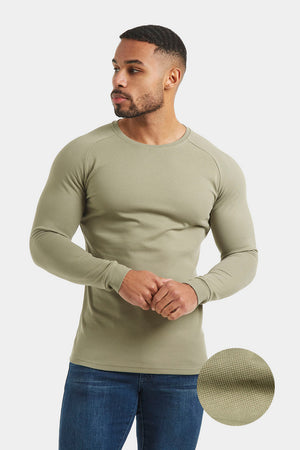Micro-waffle T-Shirt Long Sleeve in Sage - TAILORED ATHLETE - USA