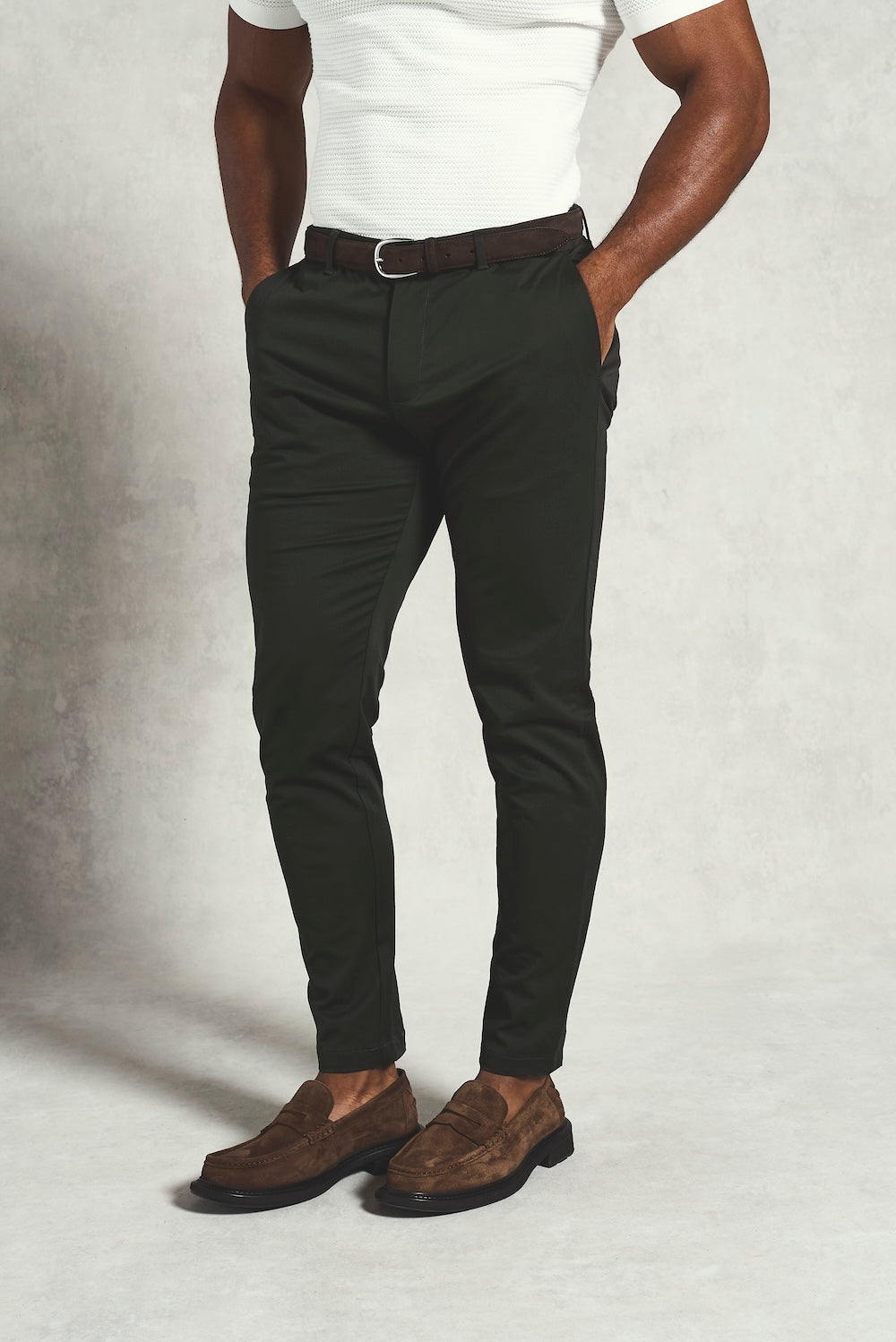 Athletic Fit Cotton Stretch Chino Pants in Dark Khaki - TAILORED ATHLETE - USA