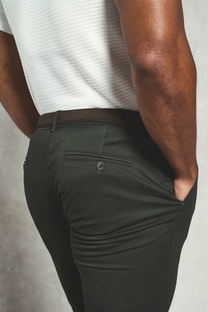 Athletic Fit Cotton Stretch Chino Pants in Dark Khaki - TAILORED ATHLETE - USA