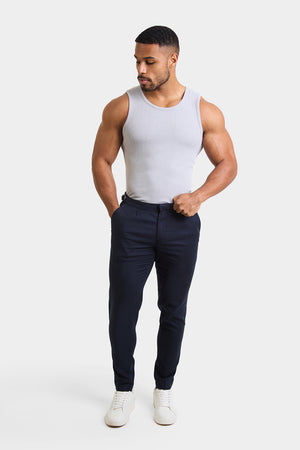 Linen Blend Cropped Pleated Pants in Navy - TAILORED ATHLETE - USA