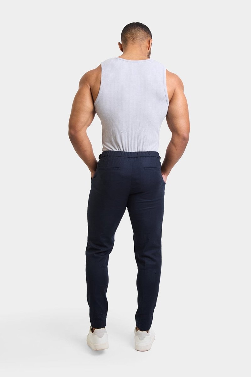 Linen Blend Cropped Pleated Pants in Navy - TAILORED ATHLETE - USA