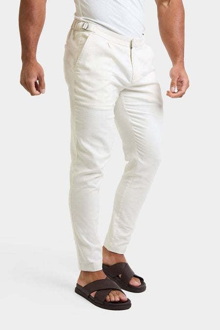 Linen Blend Cropped Pleated Pants in Chalk - TAILORED ATHLETE - USA