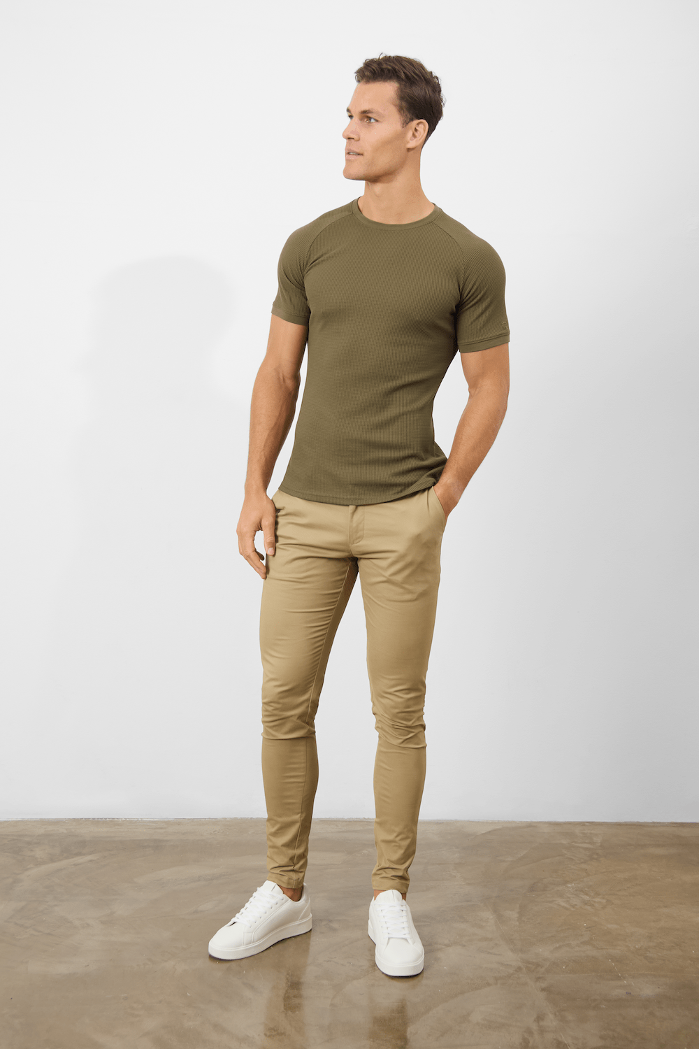 Short Sleeve Waffle TShirt in Khaki TAILORED ATHLETE USA
