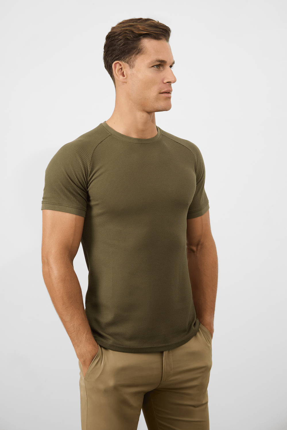 Short Sleeve Waffle TShirt in Khaki TAILORED ATHLETE USA