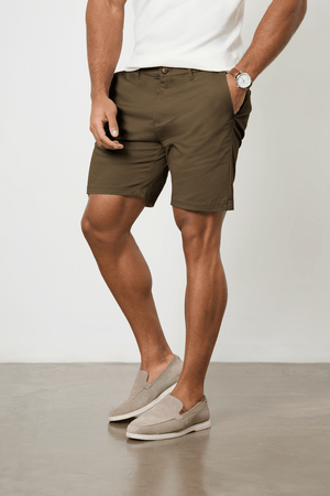 Athletic Fit Chino Shorts 7" in Khaki - TAILORED ATHLETE - USA