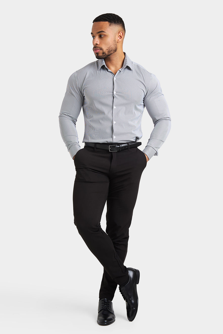 Performance Business Shirt in Navy Fine Stripe - TAILORED ATHLETE - USA