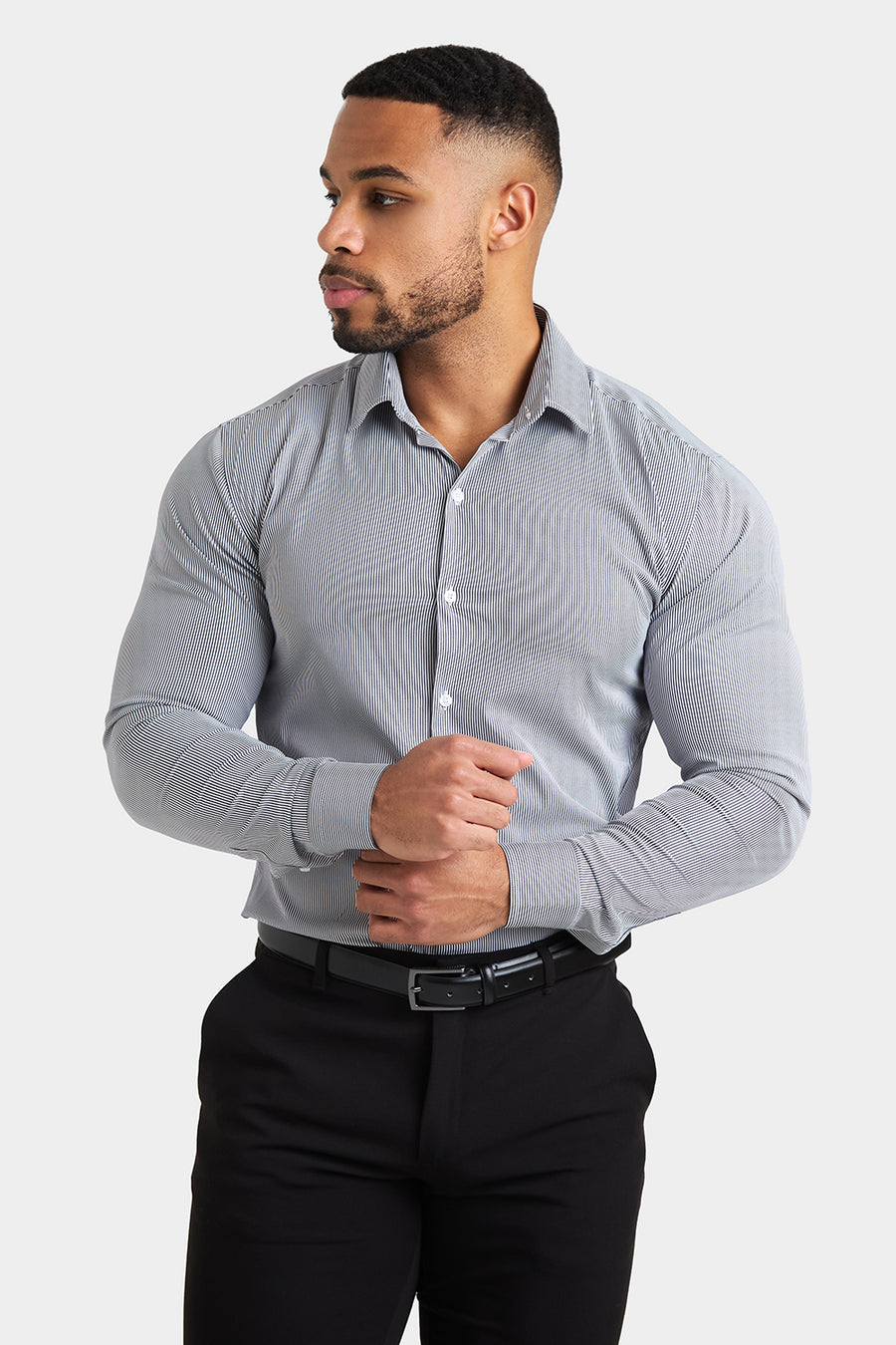 Performance Business Shirt in Navy Fine Stripe - TAILORED ATHLETE - USA