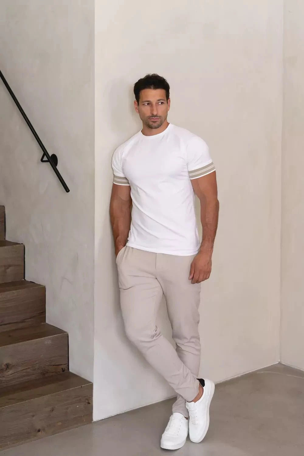 Tipped Fashion Fit T-Shirt in White/Stone - TAILORED ATHLETE - USA