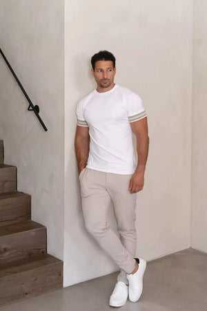 Tipped Fashion Fit T-Shirt in White/Stone - TAILORED ATHLETE - USA