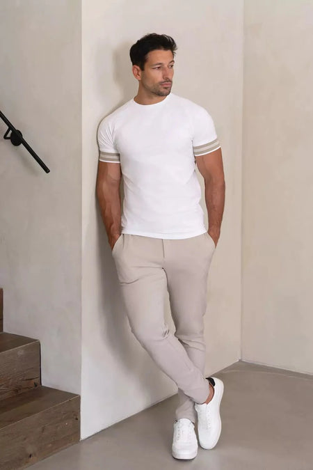 Tipped Fashion Fit T-Shirt in White/Stone - TAILORED ATHLETE - USA