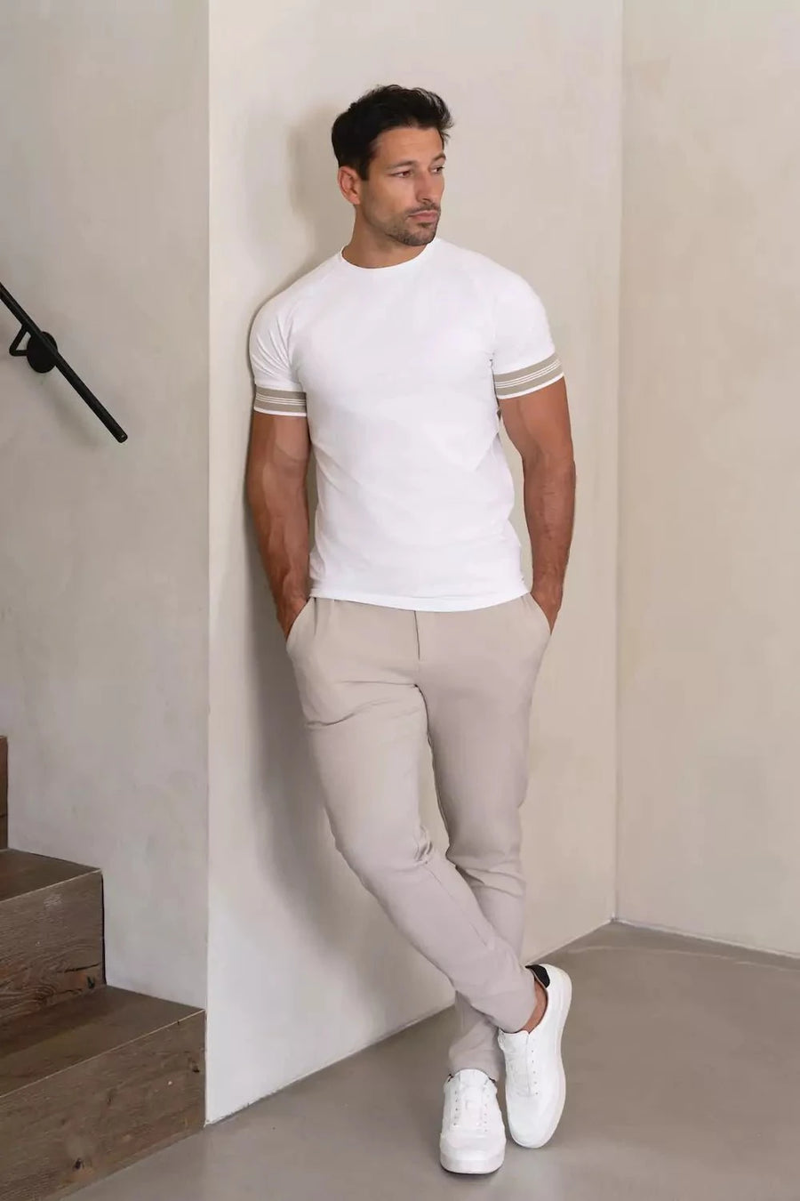 Tipped Fashion Fit T-Shirt in White/Stone - TAILORED ATHLETE - USA