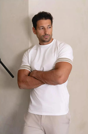 Tipped Fashion Fit T-Shirt in White/Stone - TAILORED ATHLETE - USA