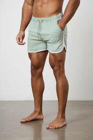 Piped Swim Short in Soft Sage - TAILORED ATHLETE - USA