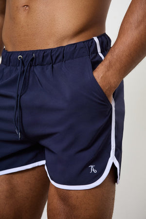 Piped Swim Short in Navy - TAILORED ATHLETE - USA