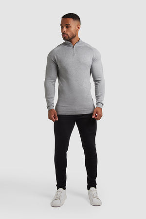 Placement Rib Half Zip Neck Long Sleeve in Light Grey Marl - TAILORED ATHLETE - USA