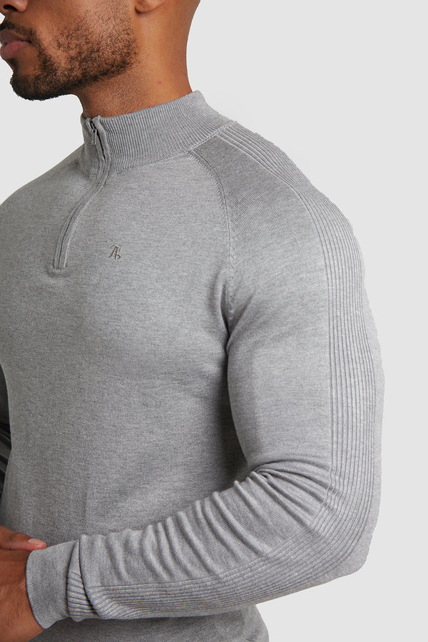 Placement Rib Half Zip Neck Long Sleeve in Light Grey Marl - TAILORED  ATHLETE - USA