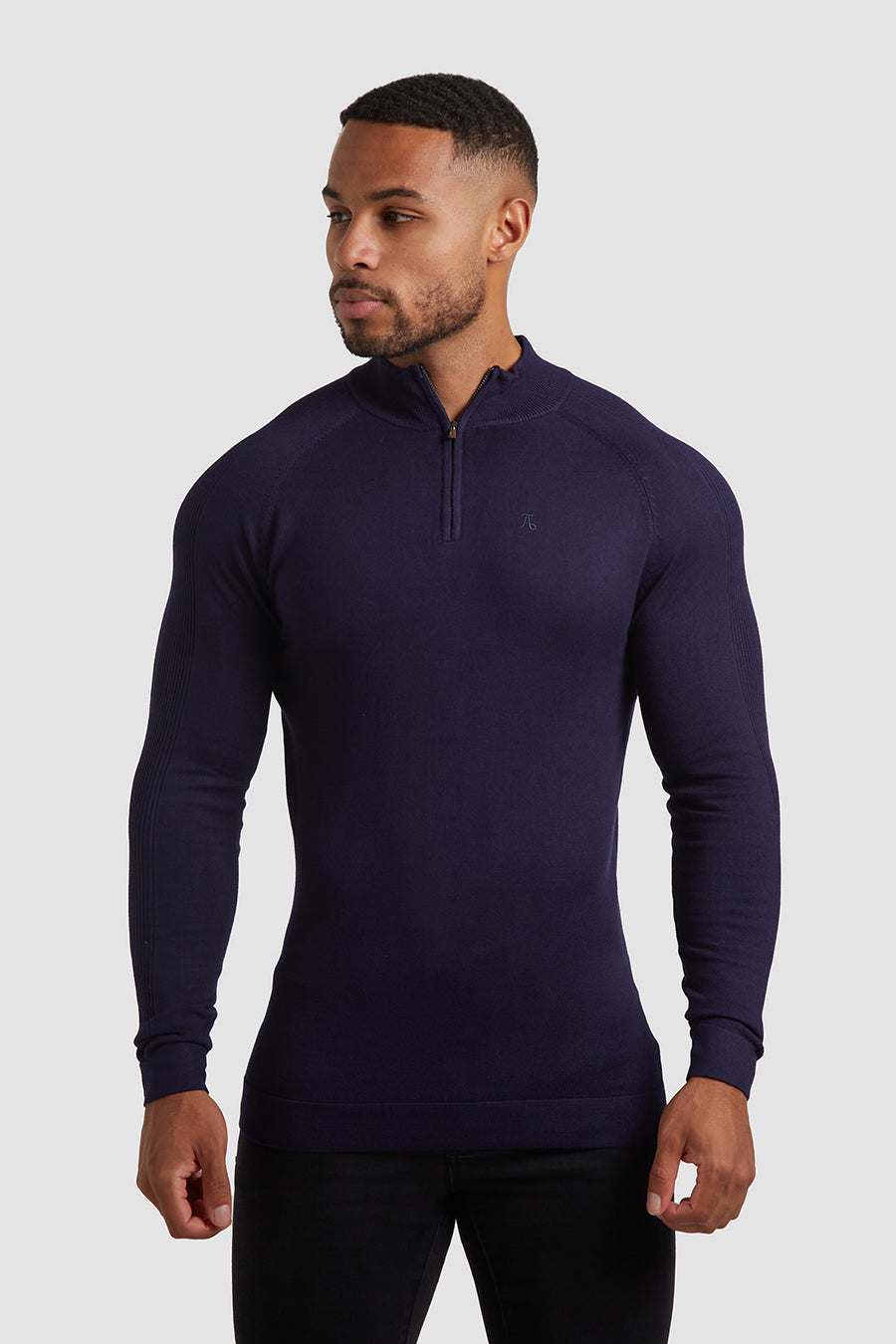 Placement Rib Half Zip Neck Long Sleeve in Navy - TAILORED ATHLETE - USA