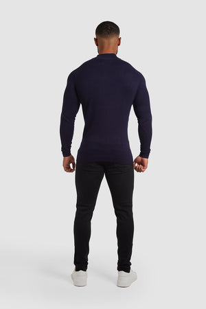 Placement Rib Half Zip Neck Long Sleeve in Navy - TAILORED ATHLETE - USA