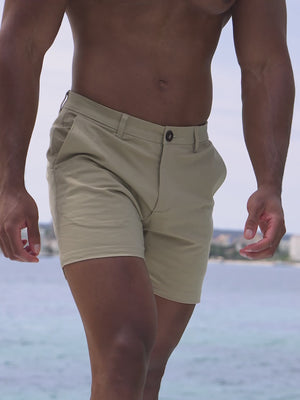 Athletic Fit Stretch Chino Shorts 5'' in Stone