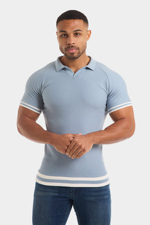 Athletic Fit Short Sleeve Retro Open Collar Polo in Blue/White - TAILORED ATHLETE - USA