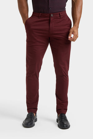 Athletic Fit Cotton Stretch Chino Pants in Deep Burgundy - TAILORED ATHLETE - USA