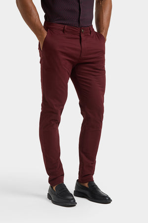 Athletic Fit Cotton Stretch Chino Pants in Deep Burgundy - TAILORED ATHLETE - USA