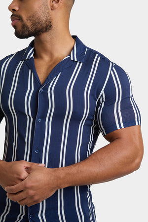 Printed Shirt in Navy Retro Stripe - TAILORED ATHLETE - USA