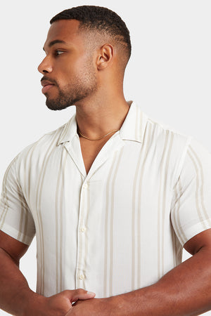 Printed Shirt in Stone Retro Stripe - TAILORED ATHLETE - USA