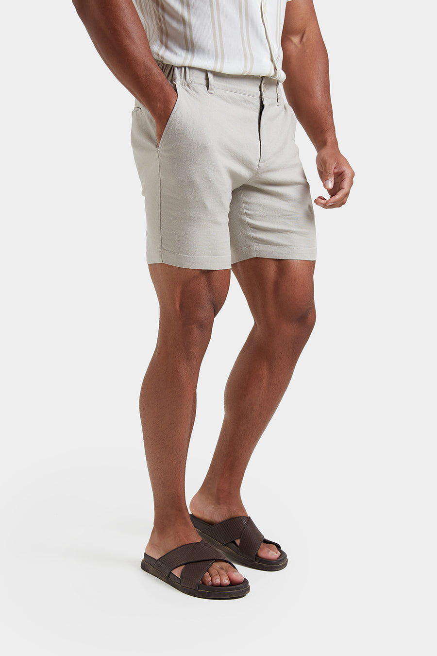 Linen-blend Shorts in Stone - TAILORED ATHLETE - USA