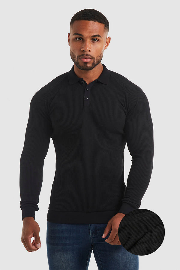 Ribbed Polo in Black