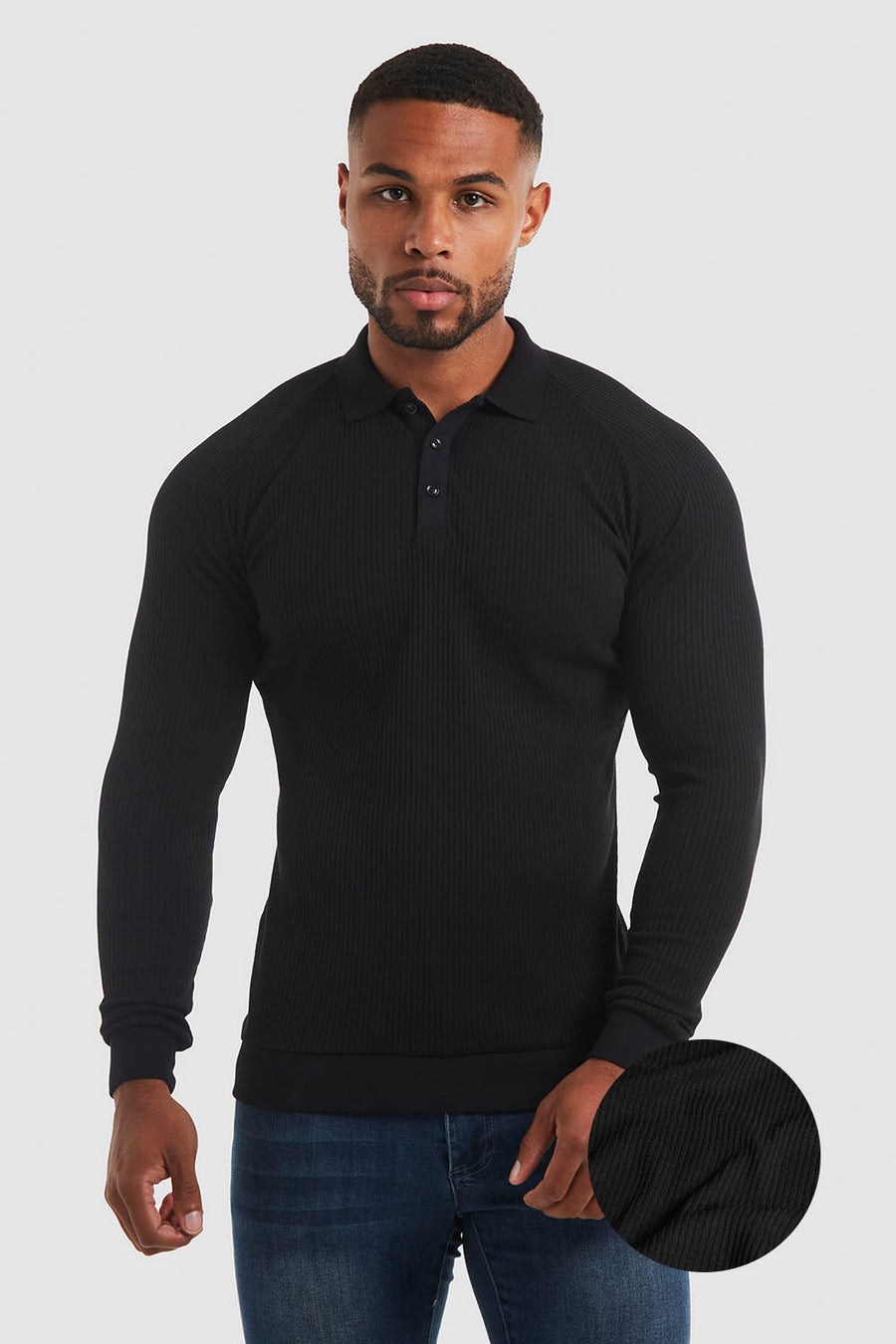 Ribbed Polo in Black - TAILORED ATHLETE - USA