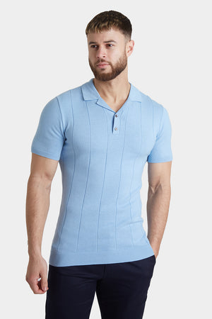Ribbed Knitted Polo in Blue - TAILORED ATHLETE - USA