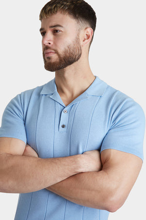 Ribbed Knitted Polo in Blue - TAILORED ATHLETE - USA
